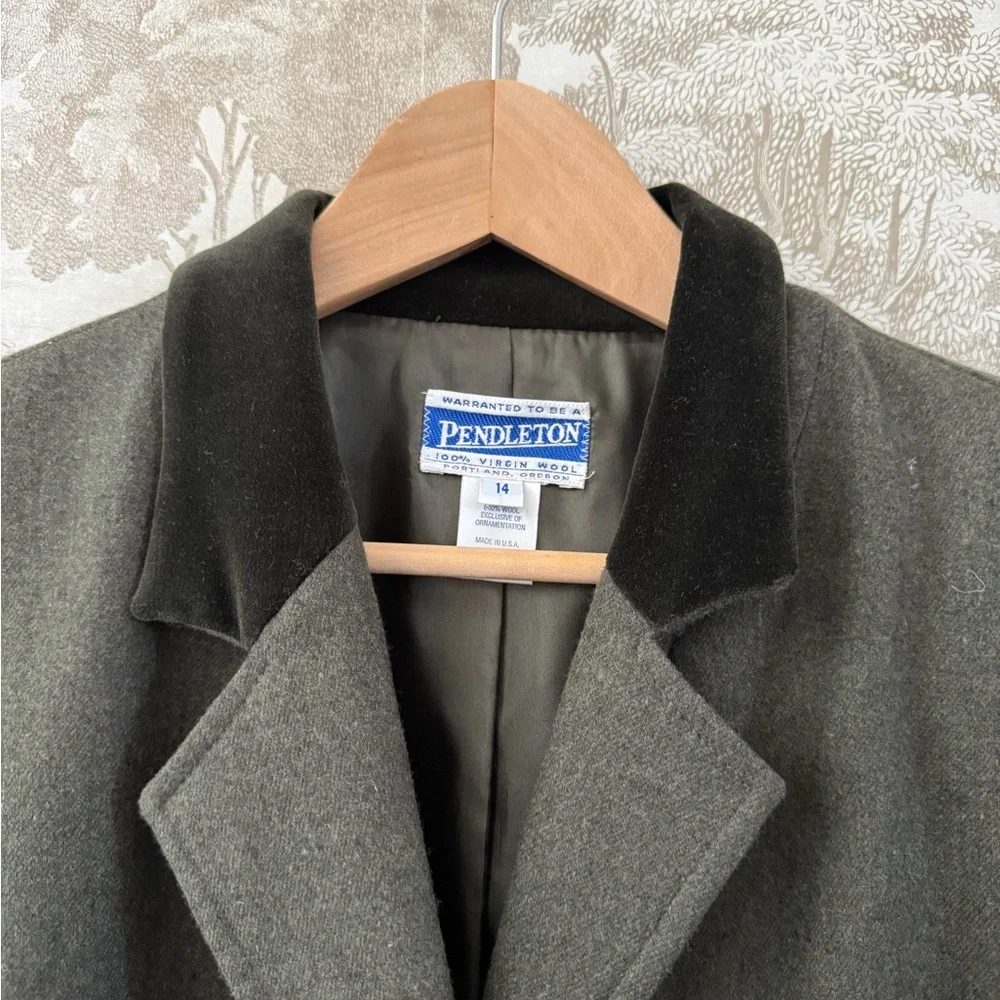Pendleton Olive Green Wool Blazer with Velvet Collar - Picture 2 of 10